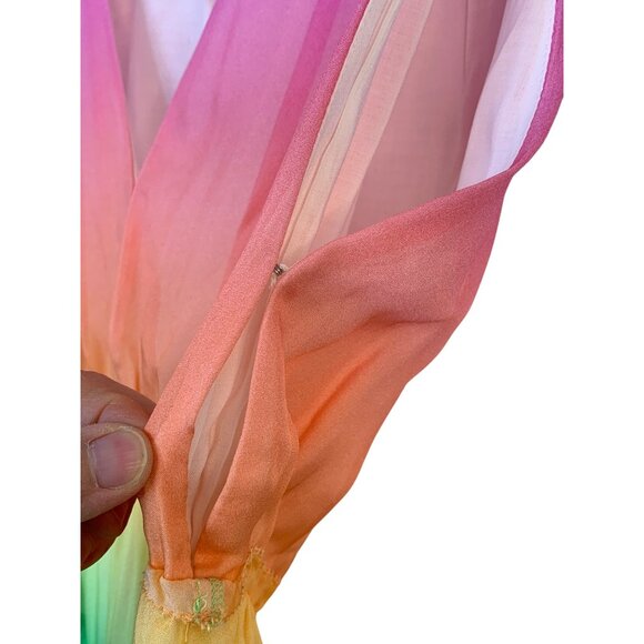 Rainbow Silk Tiered Maxi Dress Sleeveless V-Neck Designer Festival RX10446 - Picture 5 of 11